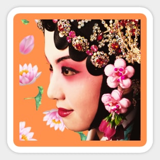 Chinese Opera Star with Lotus Flowers Orange- Hong Kong Retro Sticker